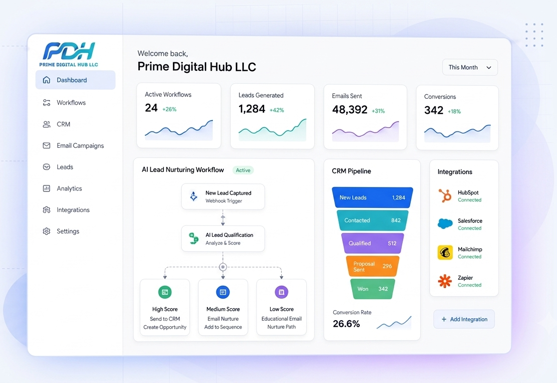 Prime Hub Digital LLC automation dashboard concept
